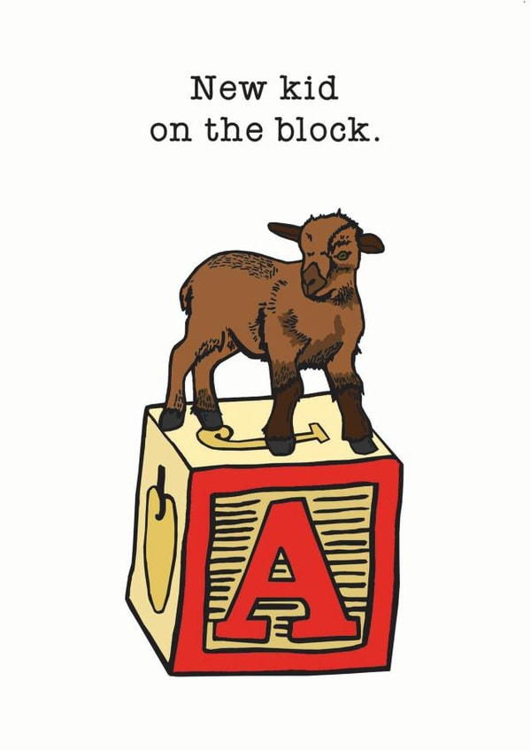 Cute Retro Toy New Home Card - Goat - New Kid On The Block created by Hattybones