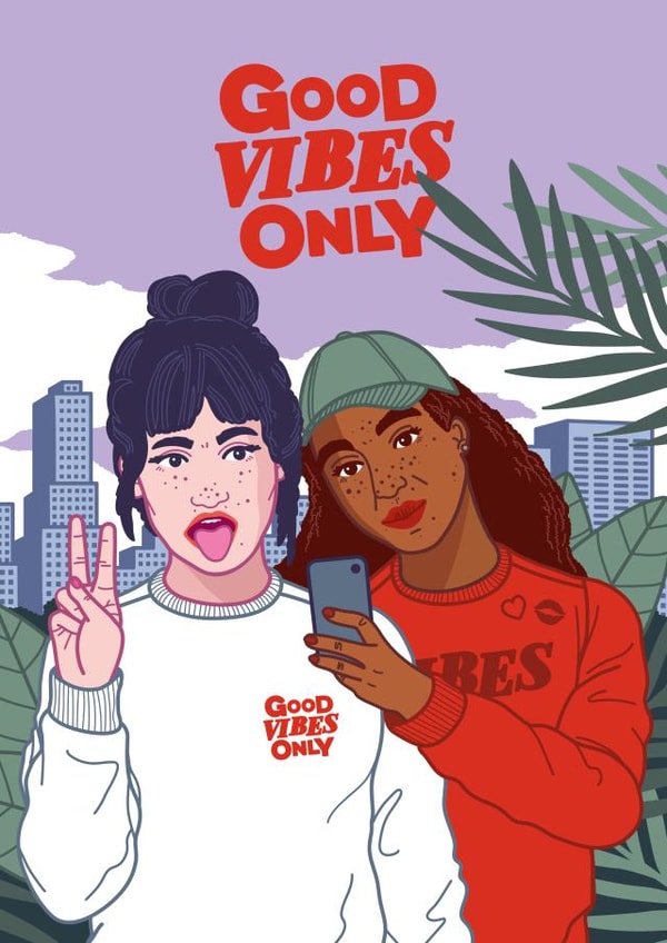 good vibes only good vibes Love & Friendship Card 19792 created by Roar Spectrum