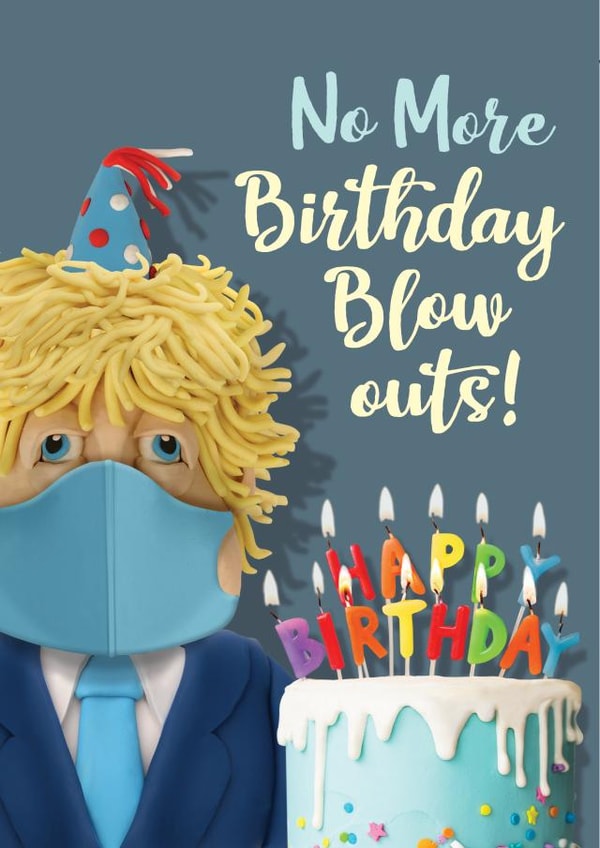 Boris in a face mask post lockdown birthday cake card created by The Supermodels