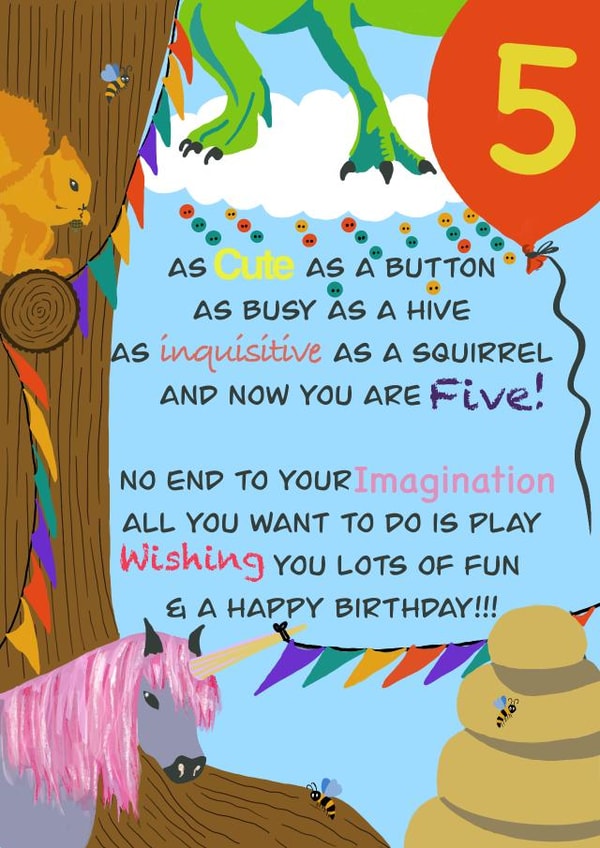 5th birthday card with cute poem created by Rae of Sunshine