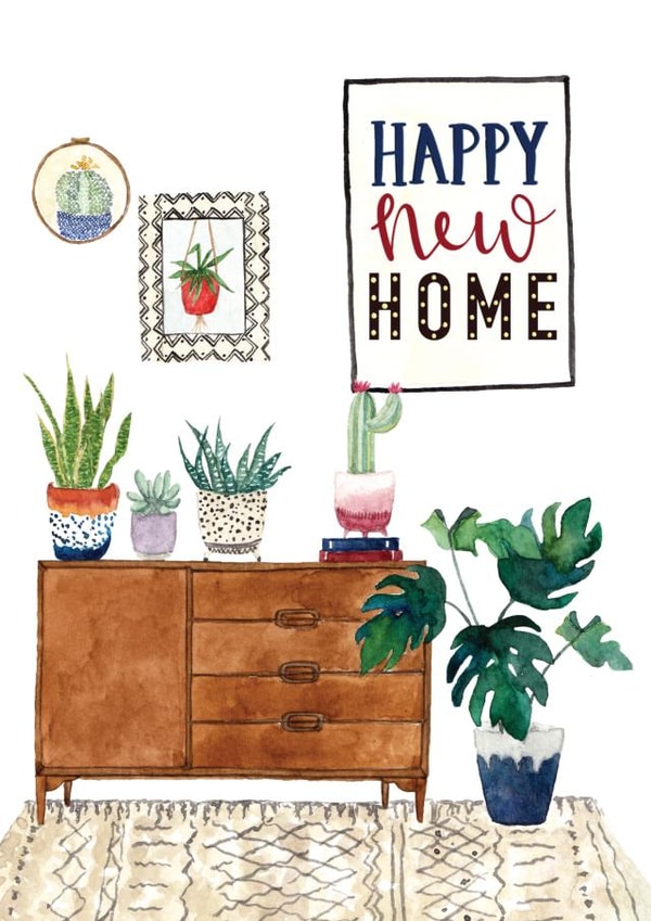 Trendy Watercolour New Home Card - House Plants - Interior - Happy New Home created by Bramble Designs