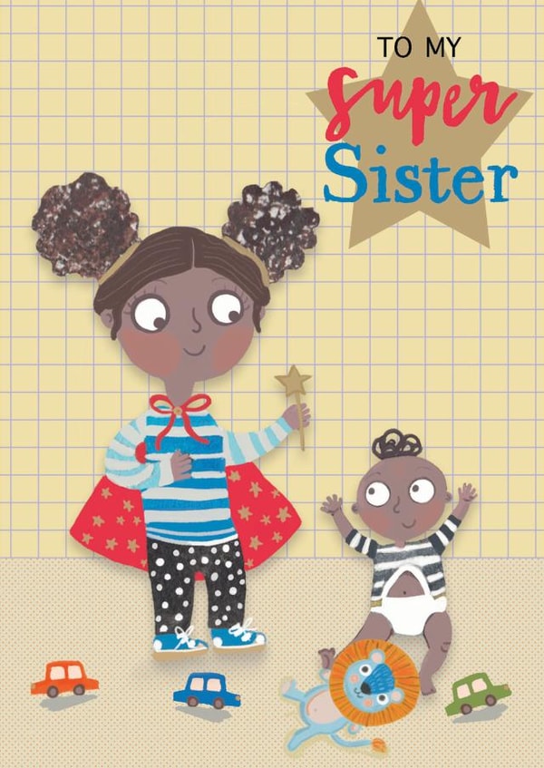Super sister birthday card created by Sally Darby Illustration