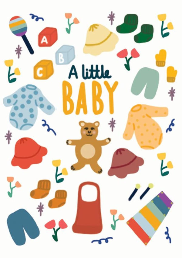 Cute little baby card - new baby card - illustrated baby boy or girl card created by Isabel Canvas