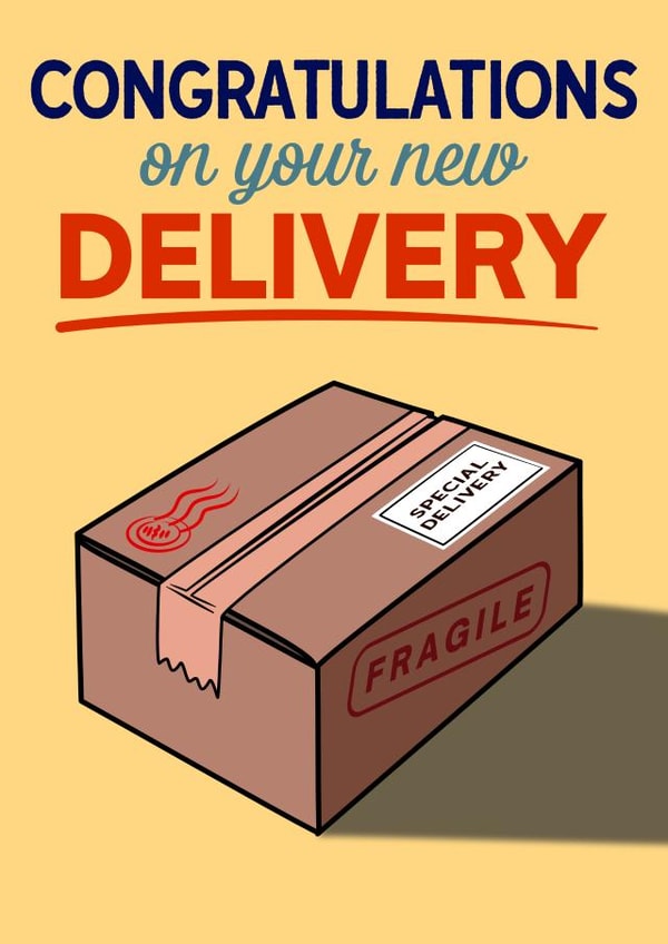 delivery fragile New Baby Card 3381 created by olliebrownillustration