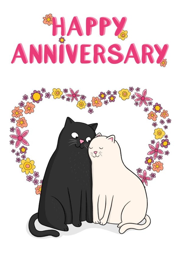 Cute Cat Anniversary Card - Happy Anniversary created by Drawn to Cats