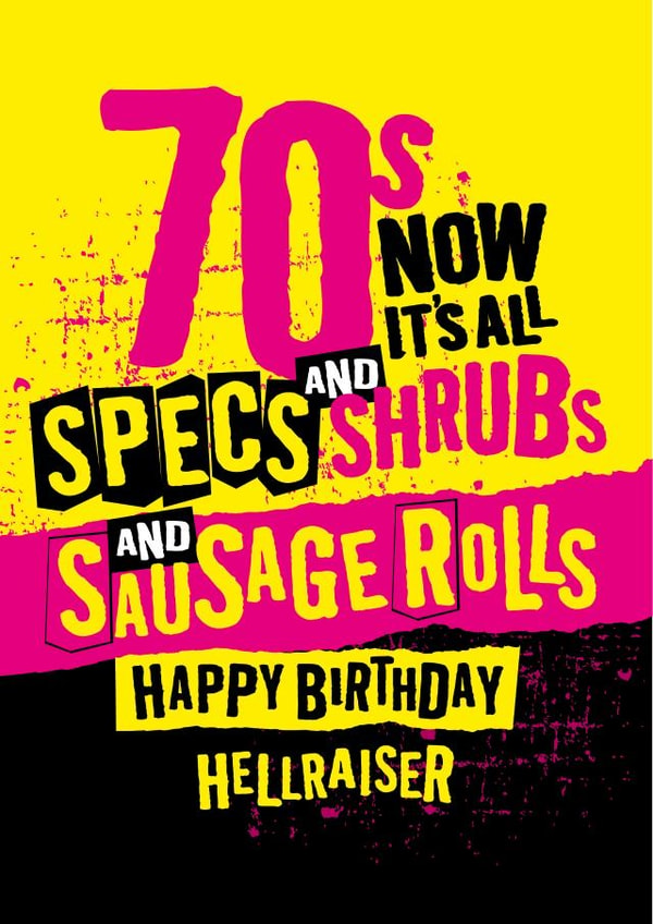 70 age, post punk 70th birthday card created by The Typecast Gallery