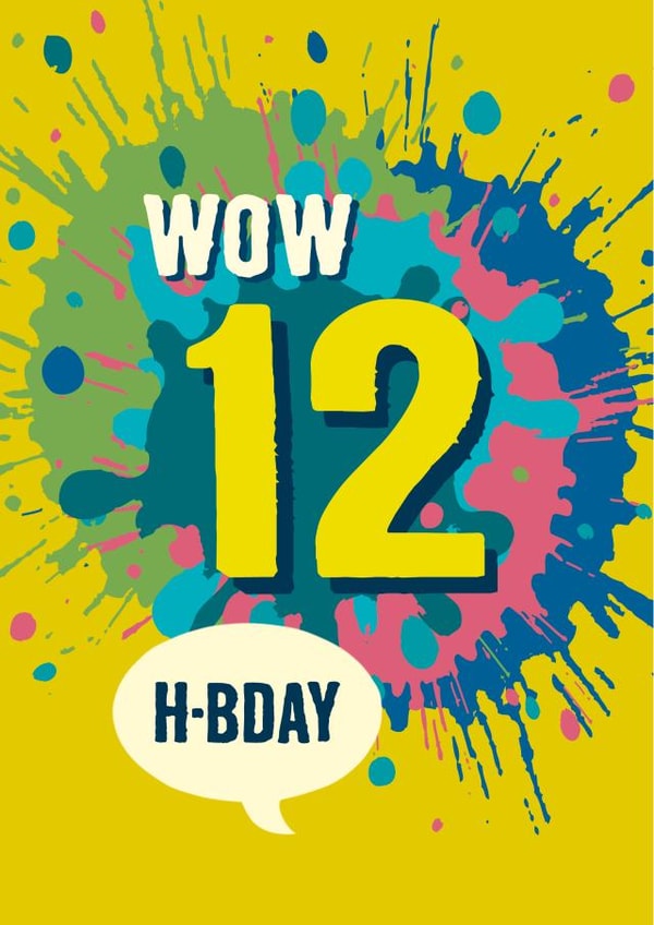 Colourful 12th birthday card for boys and girls created by The Typecast Gallery