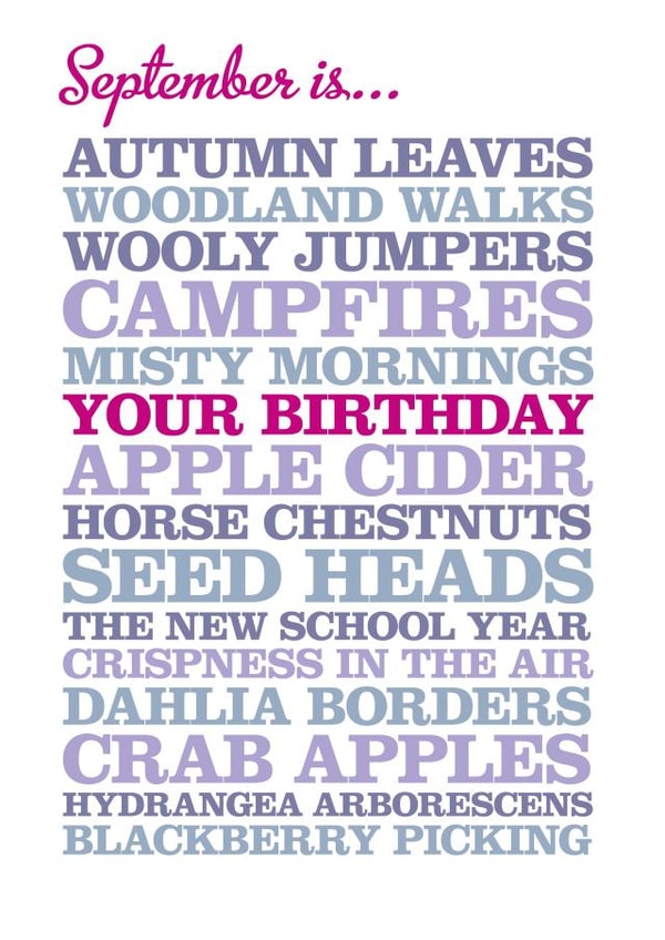 september autumn Birthday Card 13647 created by Rosie Robins