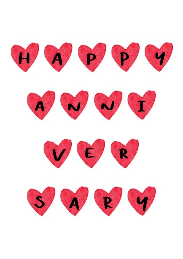 Cute Watercolour Heart Typography Card - Hearts - Happy Anniversary created by Izzi Paints