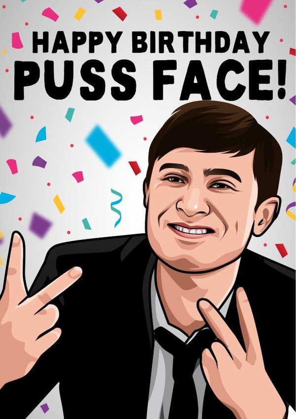 Puss face Friday Night Dinner birthday card created by All Things Banter