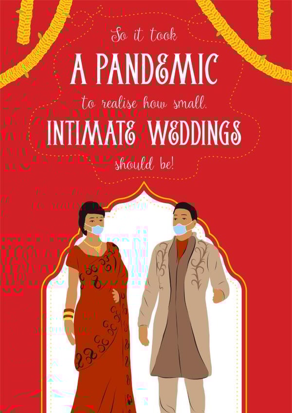Funny Indian wedding card - Covid joke card created by Eastential