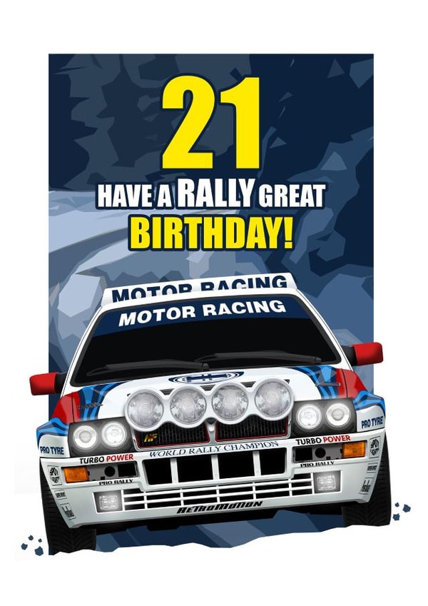 RALLY GREAT 21ST BIRTHDAY CARD created by RetroMotion Artwork