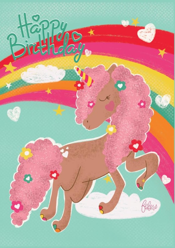 afro unicorn Birthday Card 15047 created by Karmuka