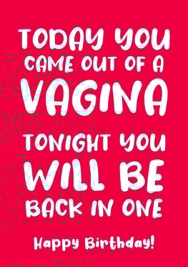 Rude Birthday Card - Vagina - Today You Came Out Of A Vagina Tonight You Will Be Back In One created by Absolutely Bananas Co.