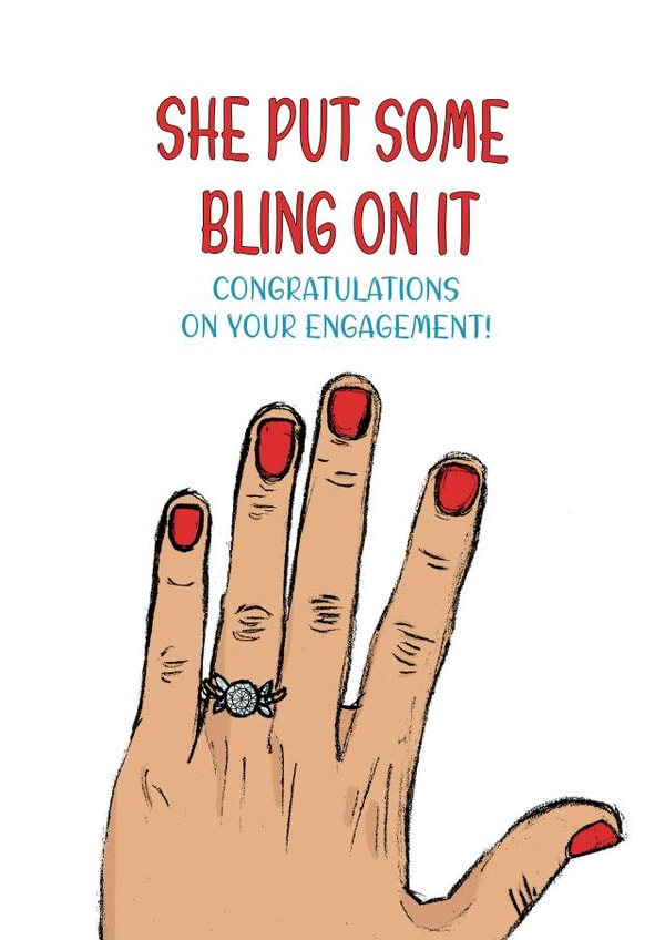 She put some bling on it - Cute illustrated engagement card created by Graphite & Grace