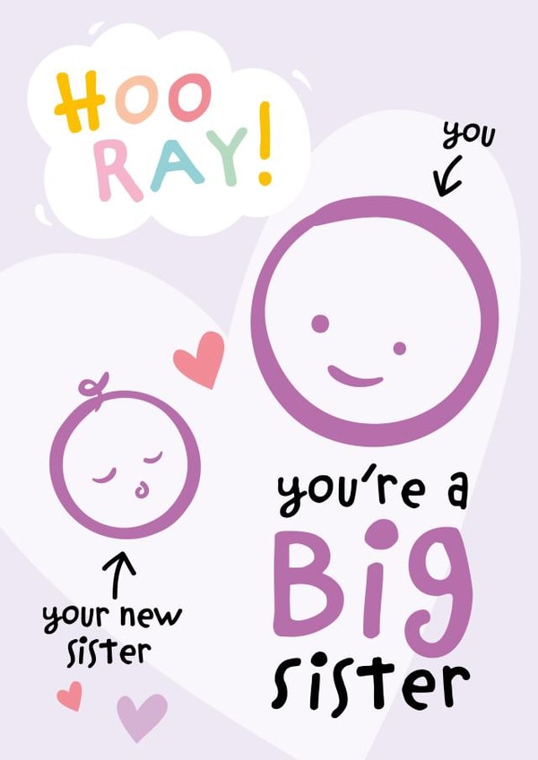 Hooray You're A New Big Sister Card 1000 created by Macie Dot Doodles