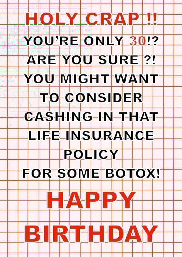 Funny 30th Birthday Card created by Adam Regester