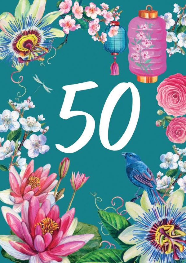 Pretty 50th Birthday Card - For Her - Flowers created by Rocket68