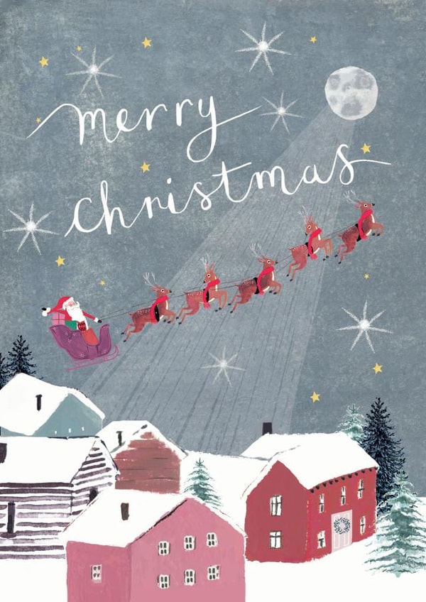 Traditional - Sweet - Santa Sleigh - Reindeer - Classic - Festive - Merry Christmas Card created by Louise Tiler