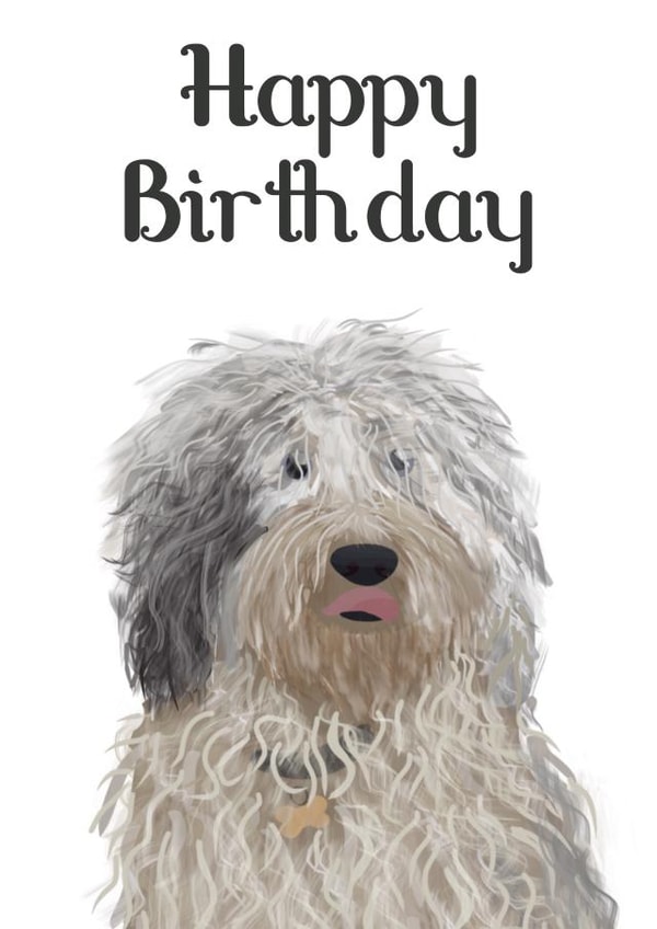 Cute Birthday Card - Old English Sheepdog - Dog created by Sarah Stephenson