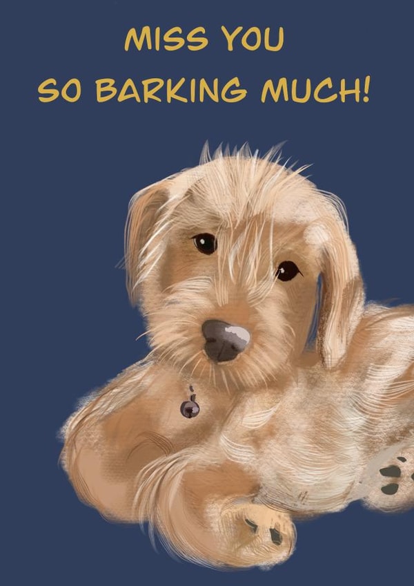 Cute Labradoodle card to tell a friend that you miss them. Ideal for dog lover created by Rae of Sunshine