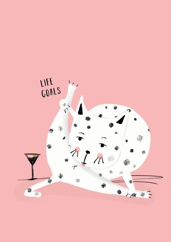 life goals Cat Birthday Card 20520 created by NICHOLA COWDERY ILLUSTRATIONS 