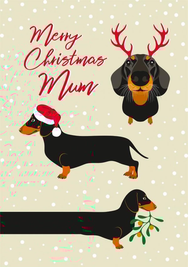 Dachshund Dog Christmas Card for Mum created by Diva Doodle Designs
