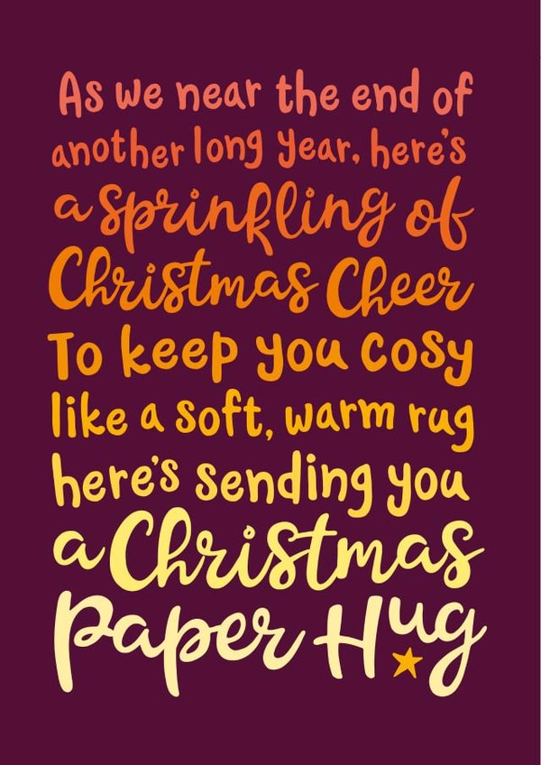 Cute Christmas paper hug poem card created by The Typecast Gallery