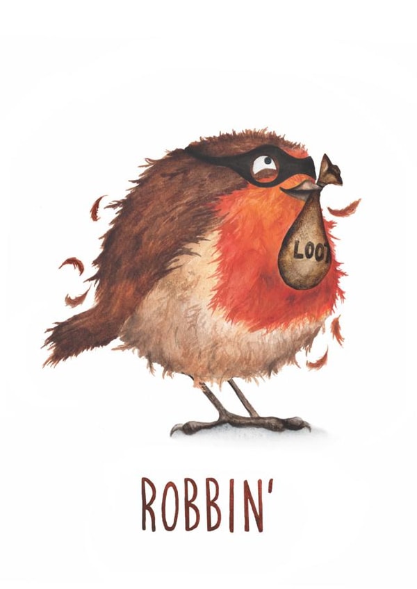 Robbing Robin - Naughty Robbin - Pun - Robbin - Christmas Robber - Festive - Crime - Christmas Card created by Citrus Bunn