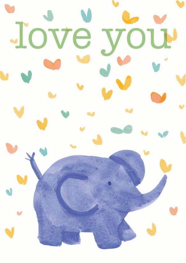 Cute elephant card with butterflies and hearts, say I love you anytime created by Jo Brown