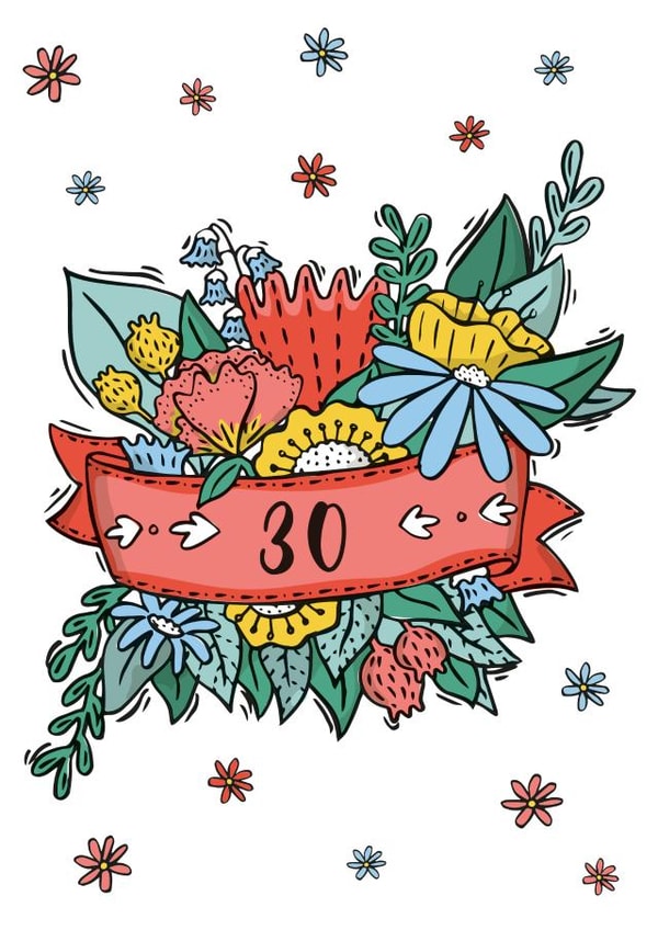 Pretty 30th Birthday Card - Flowers - For Her created by Emily Hunter
