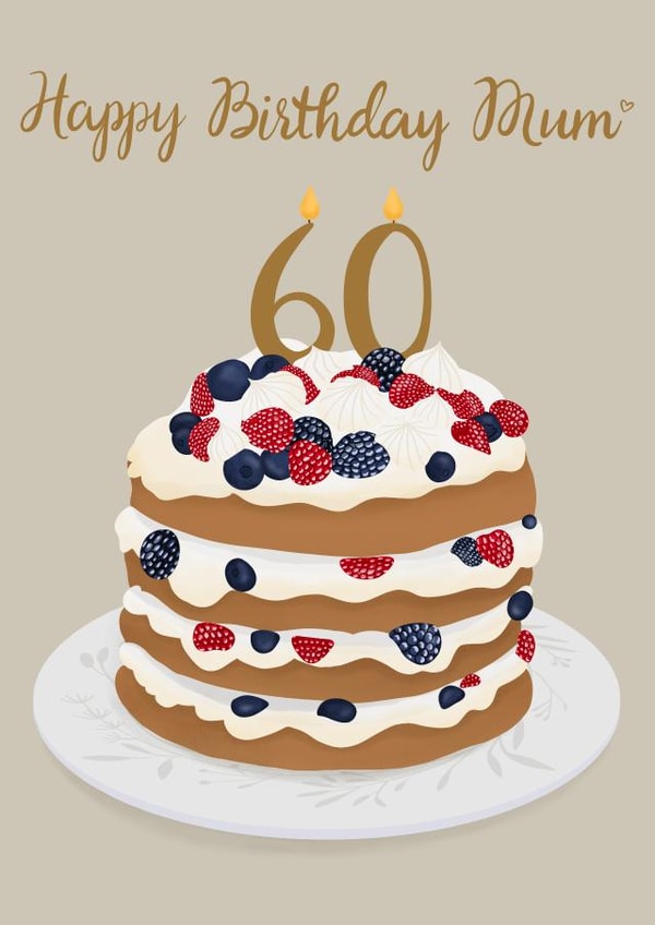 Sponge cake Mum 60th birthday card created by Kamiya Chirodian