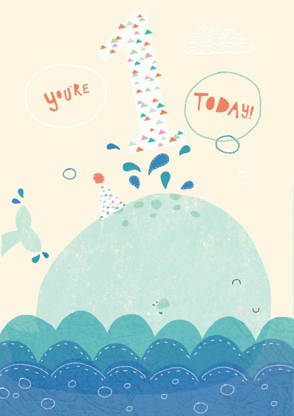 Cute 1st Birthday Card - Whale - Sea created by cory reid