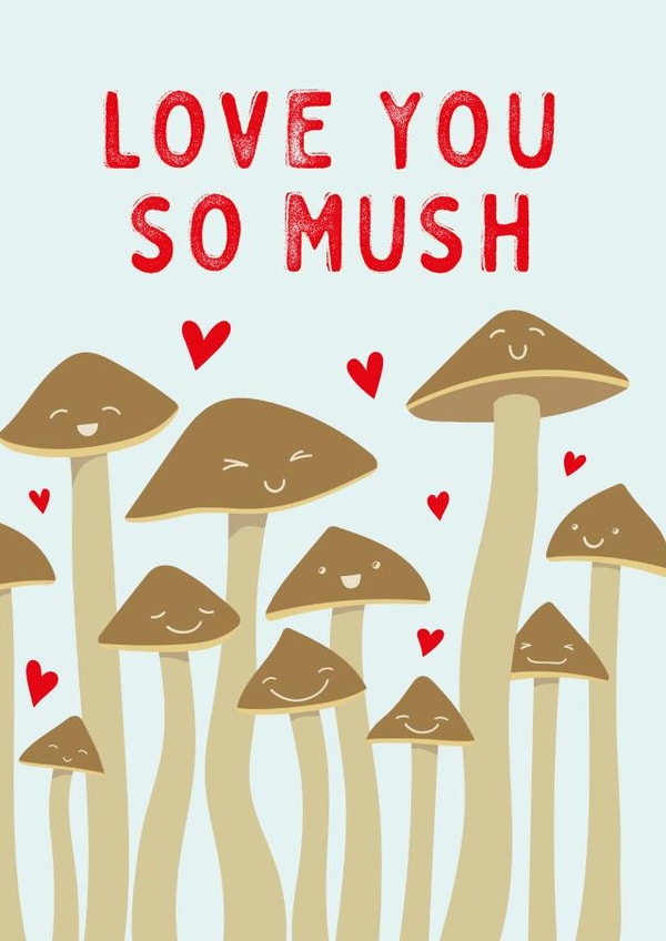 Cute Mushroom Pun Anniversary Card / Valentines Day Card - Love You So Mush created by Mr Muir