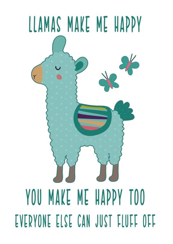 llamas fluff off Love & Friendship Card 20745 created by Crystal Star Gift Shop