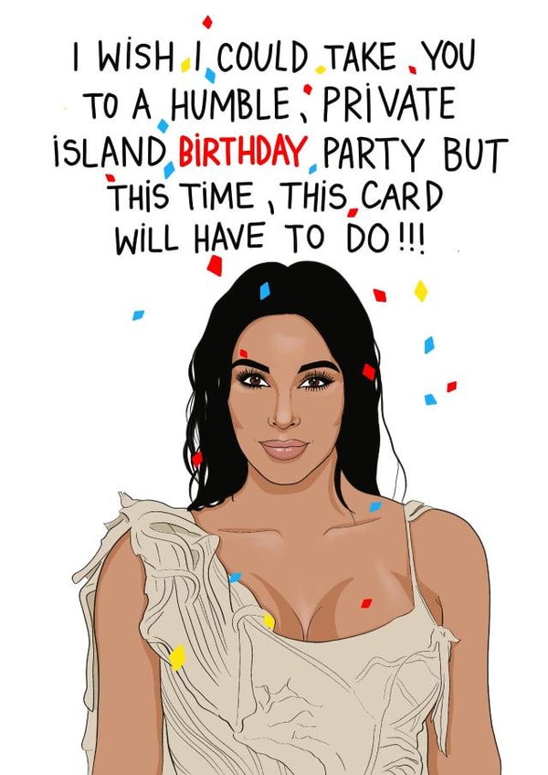 Island party Kim Kardashian birthday card created by Kasia Cards