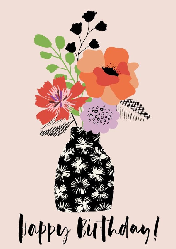 Happy Birthday - A vase of flowers - Colourful Blooms - Traditional - Classic created by Nina Raby - Jones