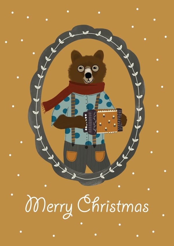 Accordion Animal Christmas Card 45874 created by Grietas Illustrations