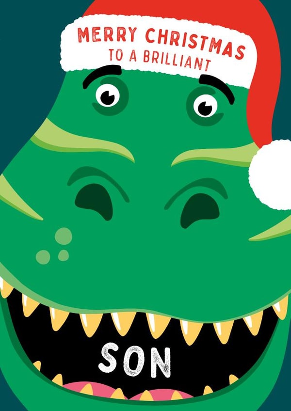 Brilliant Son - Son - Brilliant - Dinosaur - Festive Dinosaur - Santa Hat - Child - Christmas Card created by Macie Dot Doodles