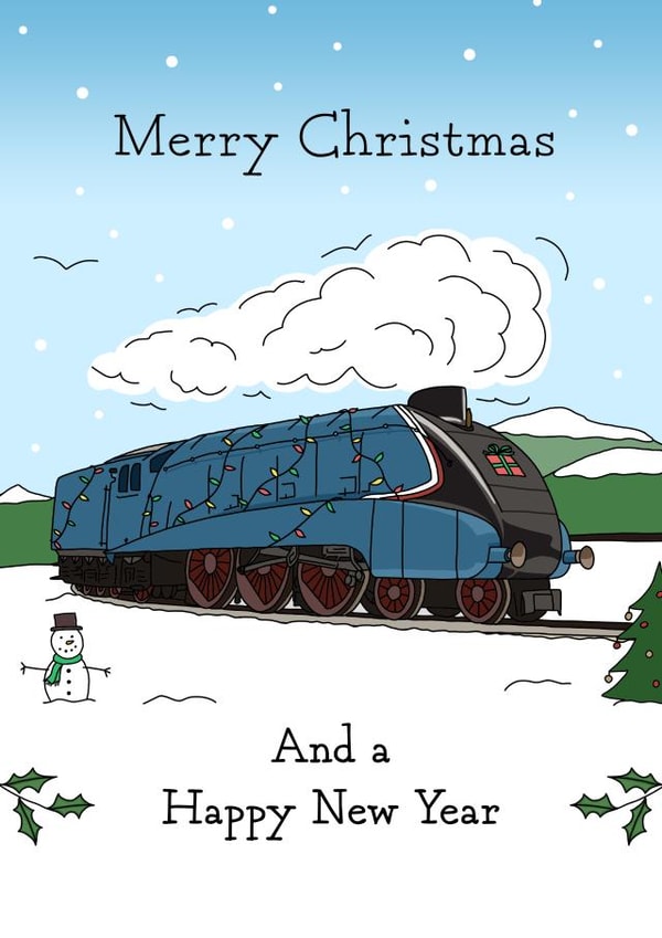 Mallard steam train Christmas card created by Evie Garnett Designs