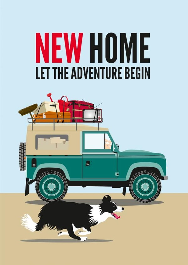 Traditional Land Rover New Home Card - Border Collie - New Home Let The Adventure Begin created by Diva Doodle Designs