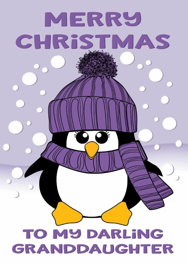 Merry Christmas to my darling Granddaughter Purple Penguin Christmas Card created by Krimbles