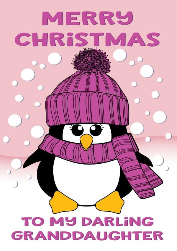Merry Christmas to my darling Granddaughter cute pink Penguin Christmas Card created by Krimbles