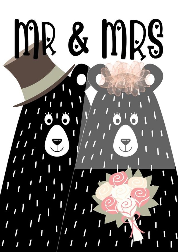 Mr & Mrs Bear card - happy wedding day - cute wedding card created by CardandFast