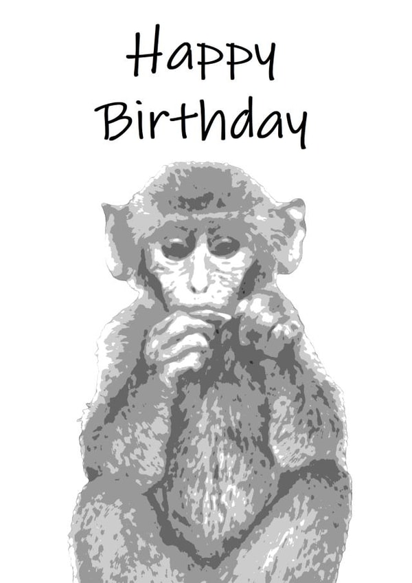 Hand Drawn Pop Art Style Cheeky Monkey - Happy Birthday Greetings Card created by Artisan Animal Prints