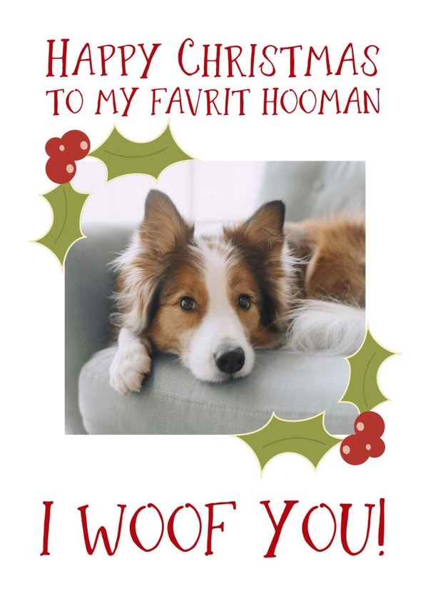 Cute Personalised Christmas Card / Photo Card - From The Dog - To My Favourite Hooman I Woof You created by Giddy Kipper