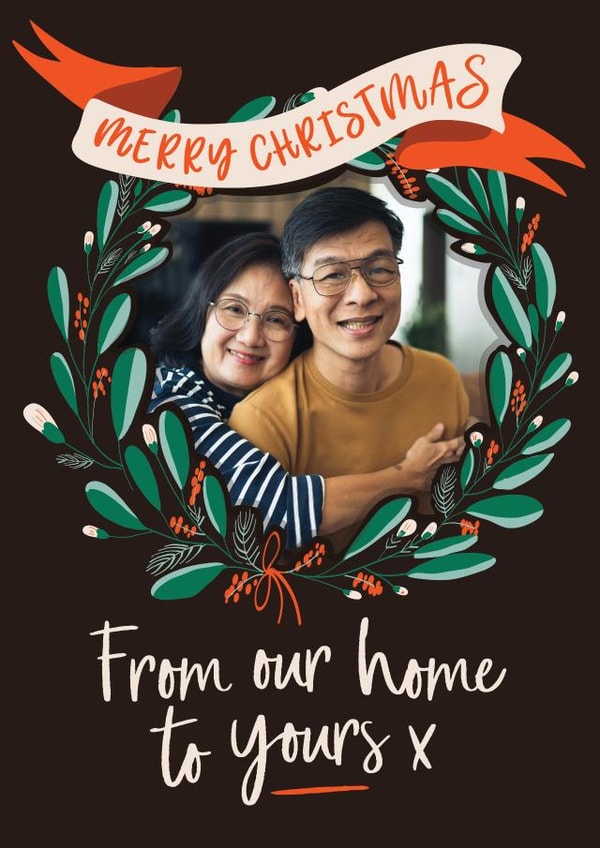 Classic Christmas Card - From Our Home To Yours - Wreath | thortful