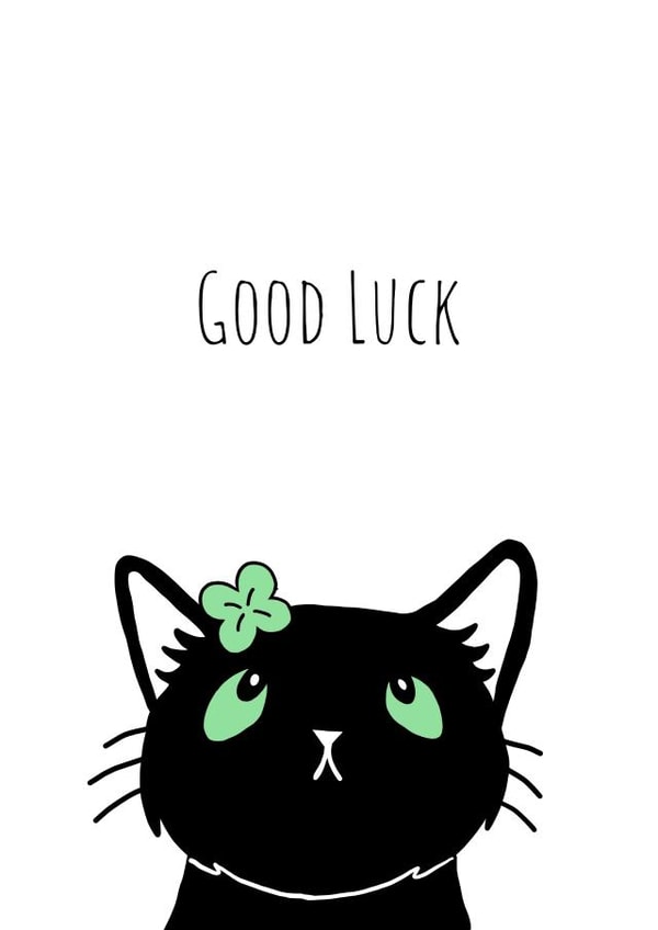 Black Cat with Four Leaf Clover Good Luck Card created by Send Salutations