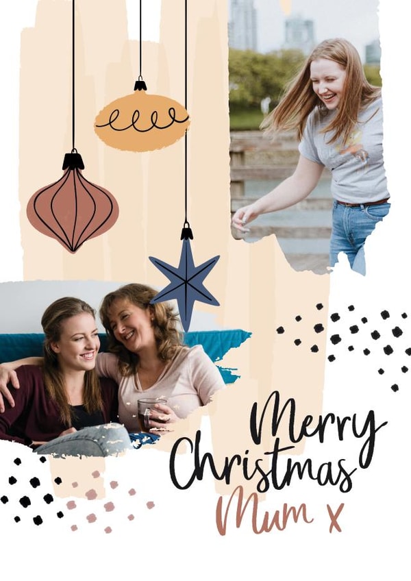 Modern Personalised Bauble Christmas Photo Card - For Mum - Merry Christmas Mum created by Mrs Best Paper Co.