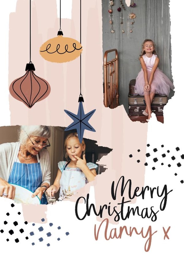 Modern Personalised Baubles Christmas Card / Photo Card - For Nanny - Merry Christmas Nanny created by Mrs Best Paper Co.